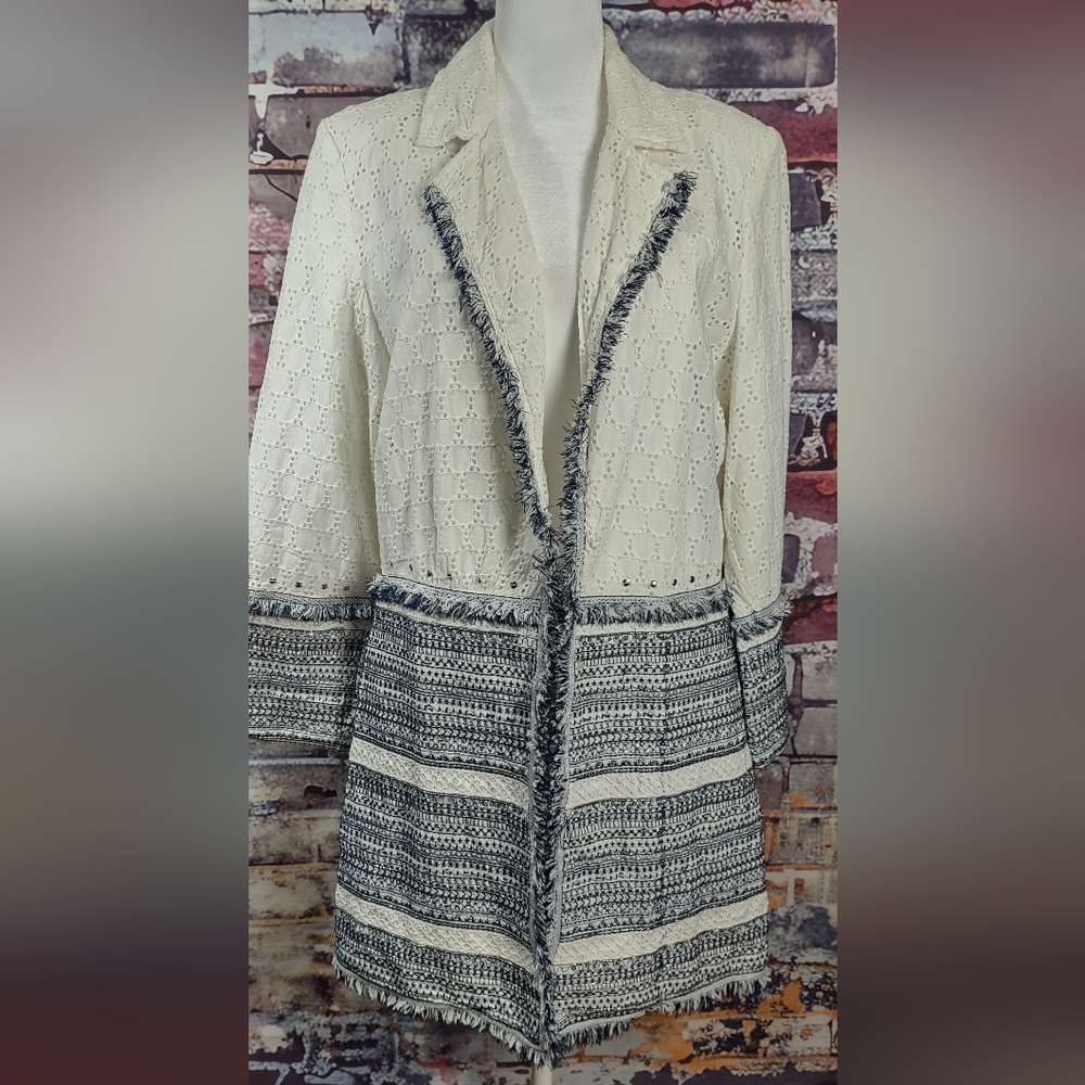 Chico's Embroidered Eyelet 3/4 Length Jacket
